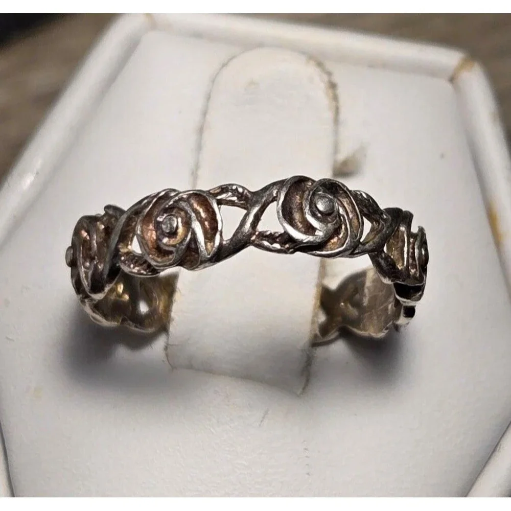 Roses vintage sterling silver ring sz 7.5